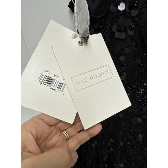 Mac Duggal Size 4 Black 93687 One Shoulder Beaded Asymmetrical Hem Gown Dress - Picture 9 of 12